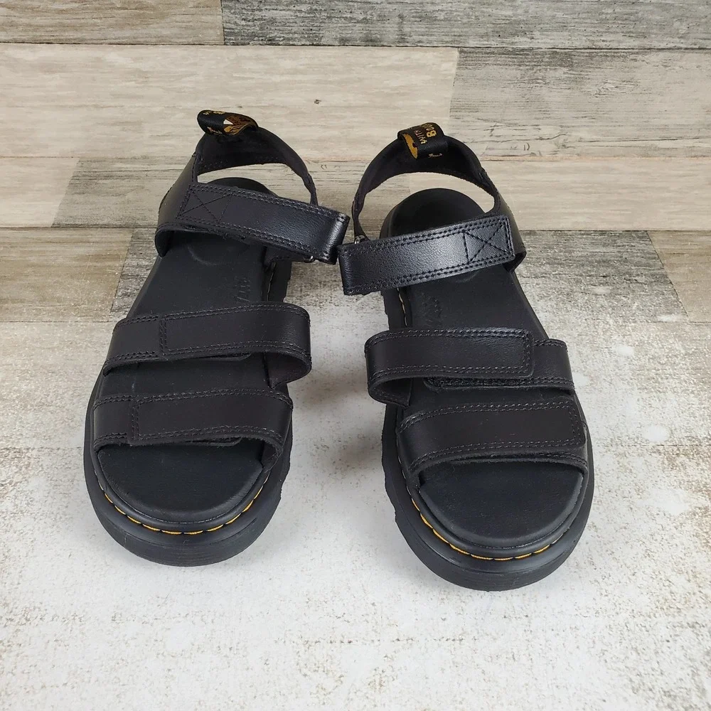 Dr Martens Kids Klaire Sandals Sz 6 Dark Black Hook And Loop Adjustable Straps